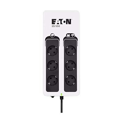 Eaton UPS 3S 550 DIN - Off-Line UPS - Gruppo di continuità (UPS) - 550VA (6 prese DIN, Limitatore di Sovratensione, Silenziatore) - Interfaccia USB (cavo incluso) - 3550D - Nero e Bianco