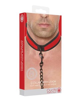 Shots Ouch Puppy Play Puppy Collar w/Leash Rouge