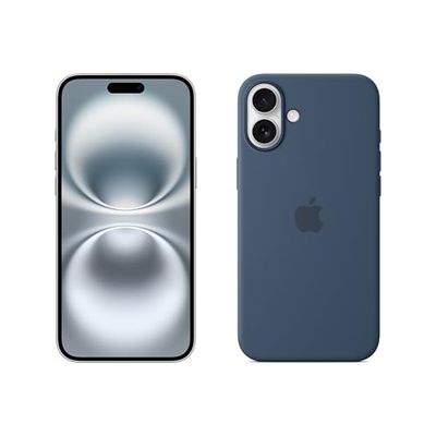 Apple iPhone 16 Plus (512 GB) - Wit + Siliconenhoesje met MagSafe - Denim