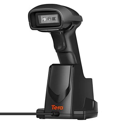 Tera Barcode-Scanner Wireless 2,4 GHz Barcodescanner für 1D 2D QR Barcodes Kabellos Barcode-Lesegerät mit Ladestation, D6100