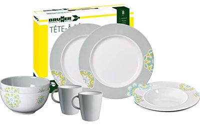 Brunner 0830143N.C2E Set Stoviglie da Campeggio per 2 Persone, Tête-À-Tête Sandhya, 8 Pezzi