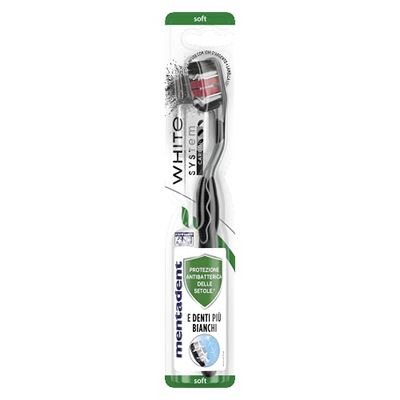 Mentadent Cepillo de dientes Mentadent White System Carbone, paquete de 1