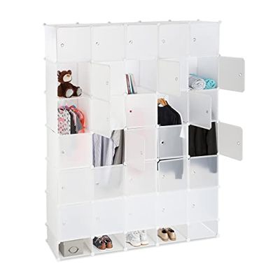 Penderie Armoire Cubes étagère Rangement 25 casiers Plastique modulable DIY bibliothèque Hxl 234x180 cm, Blanc