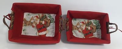 Comarco Sa Set 2 cestini rettangolari vimini e stoffa stampa babbo Natale 25x19x8cm / 28x22x9cm