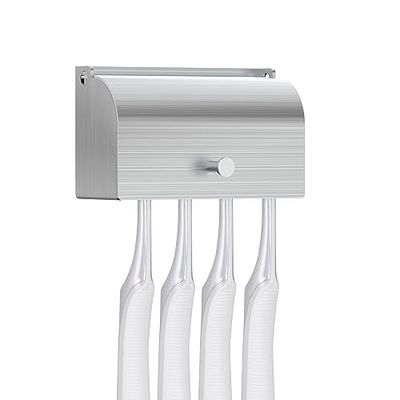 Linkidea Support Mural pour Brosse à Dents avec Couvercle pour Salle de Bain, Douche, Support Mural Autocollant en Acier Inoxydable (4 emplacements)