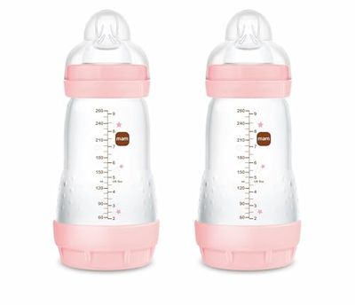 MWM Easy Start Anti-Colic A138, gepatenteerde stofzuiger van SkinsoftTM siliconen, ultrazacht, voor baby's vanaf 2 maanden, Roze, 2 Stuks (1 pak), zelfsteriliseerbaar in 3 minuten, 260 ml,2 Unidad (Pakketten van 1), Purper
