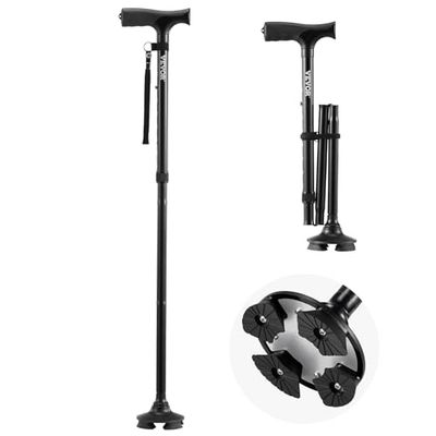 VEVOR Wandelstok voor man vrouw, opvouwbare wandelstok met 8 niveaus verstelbare hoogte, 4-polige draaibare basis, lichtgewicht en draagbare aluminium mobiliteitshulp voor senioren volwassenen, 250