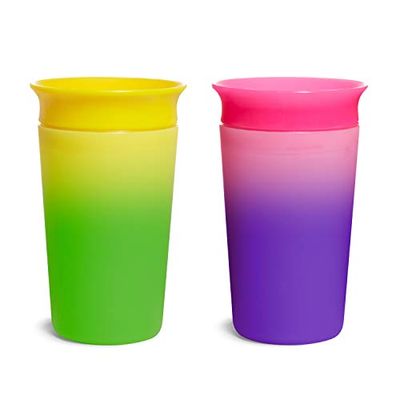 Munchkin Vaso Aprendizaje para Bebé y Niños Pequeños, Set de Vasos 360°, Vaso Antiderrame Libre de BPA para Bebés a Partir de los 12 Meses, Apto para Lavavajillas, Lote de 2 x 266 ml, Amarillo/Rosa