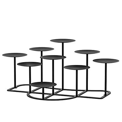smtyle Set of 9 Flameless or Wax Candle Holders for Fireplace with Black Iron Decoration on Desk or Floor