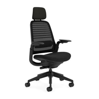 Steelcase Series 1, silla de oficina ergonómica con sujeción lumbar, brazos 4D y reposa cabeza regulables, respaldo de malla Ónix