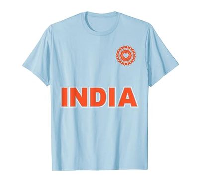 India Independence Day - Cricket of India (Orange and Blue) T-Shirt
