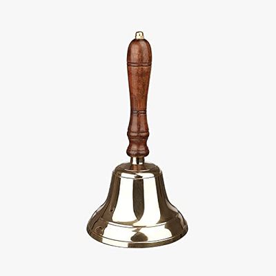 ACL Bar Accessories – Wooden Handle Bar Bell - Nautical Decorations – Unique Brass Bell with Crisp Loud Sounds - Ideal for Reception, Pubs and Christmas decorations (Large)