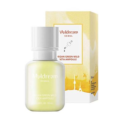 Muldream Seoul Vegan Green Mild Vita Moisturiser Ampoule, Hydrating Serum for Uneven Skin Tone and Anti Aging, Ampoules Reduce Wrinkles and Tired Skin - 55ml Clear