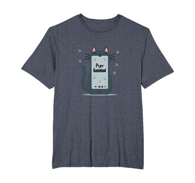Asistente de ronroneo: Lindo diseño de teléfono Inteligente de Gato para Amantes de Las Camiseta, Hombre Tallas Grandes, Azul Jaspeado, 3X Alto