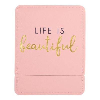 DRAEGER PARIS 1886 - Miroir de Poche Life is Beautiful avec Étui Rose - Miroir Carré de Maquillage 9x7 cm - Cadeau Personnalisé Bonne Humeur Idéal pour Maison & Voyages - Accessoire Féminin Tendance