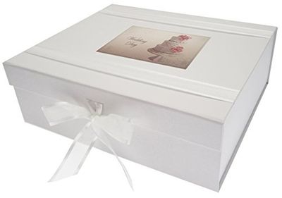 WHITE COTTON CARDS Grande boîte de Souvenir de Mariage « Vintage Cake » de, Blanche, Bois, Grande Taille