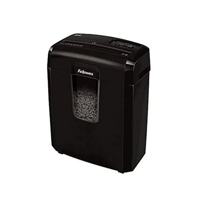 Fellowes Distruggi documenti a microframmento 8Mc, 8 fogli, per casa e piccolo ufficio, uso personale, cestino da 14 litri, distruggidocumenti con blocco di sicurezza, nero