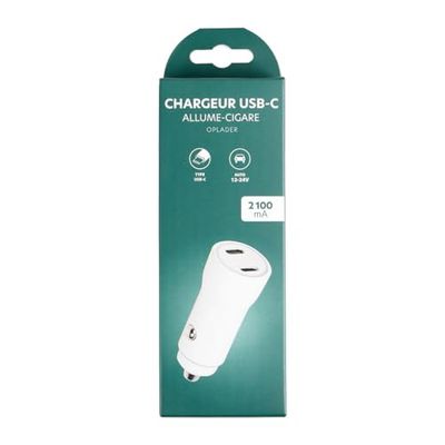 ITENSE - Chargeur Allume Cigare/Allume Cigare USB-C - Chargeur téléphone - 12V - 2 Ports USB-C - 2 entrées USB-C - Couleur: Blanc - Idéal pour recharger Vos appareils - Compatible Apple & Android
