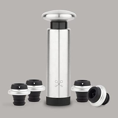 LES PETITS CHAMPS Pompe Sous Vide Manuelle, Conservation du Vin jusqu'à 7 jours, Corps en Acier Inoxydable, Accessoires 4 Bouchons à Vin