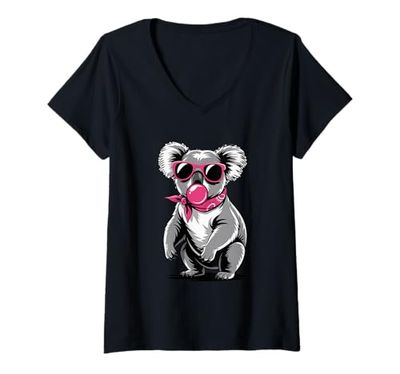 Womens Koala Bear Sunglasses Bubble Gum Koalas V-Neck T-Shirt