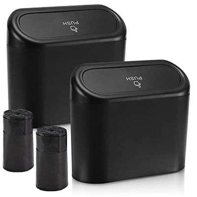 Accmor Car Trash Can with Lid, Vehicle Trash Bin Car Dustbin Garbage Organizer Storage, 2 Pack Mini Garbage Bin Trash Container for Cars, Home, Office