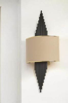 Opviq Elegante lámpara de pared con cuerpo de metal y tapa de tela, 65 cm de altura, negro y beis, 1 LED de 3,15 W, funciona con batería, IP20, perfecta para decoración moderna