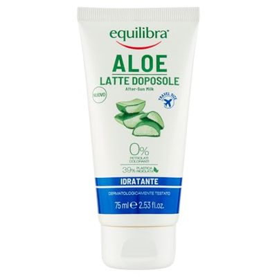equilibra Solari, Aloe Mjölk efter sol fuktgivande resestorlek, baserad på morotolja, vitamin E, Aloe Vera Equilibra (40%), fuktgivande efter sol som fräschar upp och återställer röd hud, 75 ml