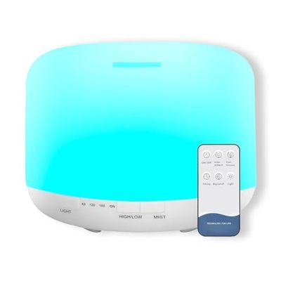 Diffuseur d'huiles essentielles 500 ML avec 7 LED colorées, humidificateur et purificateur d'air, Fonction aromathérapie, Complet avec télécommande et Mesure