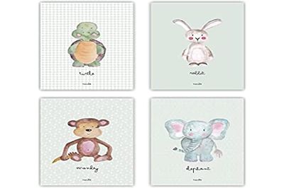 Happymots - Djurbilder - Set med 4 Barnplattor perfekt för att dekorera de små rummet - Trevliga bilder Babyrum för pojke eller flicka
