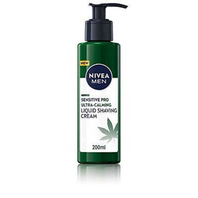 NIVEA MEN Sensitive Pro Ultra Calming Liquid Shaving Cream (200 ml), Shaving Cream Enriched with Hemp Seed Oil and Vitamin E for Stress-Minimising Face Care