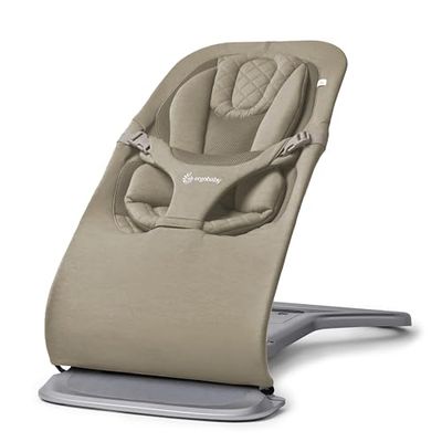 Ergobaby 3-in-1 Evolve Bouncer, Ergonomisch baby wipstoeltje voor pasgeborenen van geboorte tot peuter, babyschommel met inzetstuk voor pasgeborenen (2,5 kg - 13,2 kg), Soft Olive