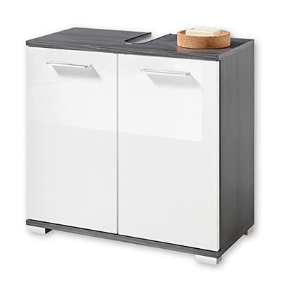 Stella Trading Orlando-Armario bajo Lavabo para baño, Color, Madera de ingeniería, Blanco Brillante Pino Gris, Waschbeckenunterschrank