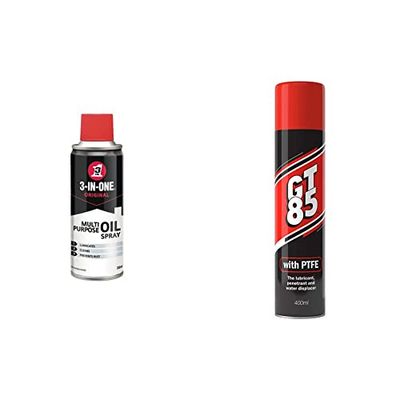 3-IN-ONE 200 ml Multi Use Aerosol - Lubricates Moving Parts, Prevents Rust and Tarnish and Stops Squeaks & GT85 Multi-purpose PTFE Spray Lubricant Penetrant and Water Displacer 400ml