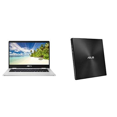ASUS Chromebook C423 14 Inch HD Notebook - (Grey) (Intel Celeron N3350 Processor, 4 GB RAM, 32 GB eMMC, Chrome OS) and Asus ZenDrive External Ultra-Slim DVD Rewriter with M-Disc- Black