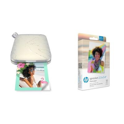 HP Sprocket Select Imprimante Photo Portable pour appareils Android et iOS Imprime sur Papier Photo Zink à Dos Collant 2,3 x 3,4 Pouces + Papier Photo Zink de qualité supérieure (50 Feuilles)