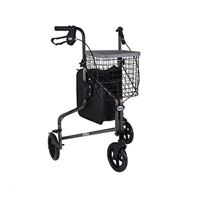 Days Lightweight Aluminium 3 Wheel Walker – Height Adjustable and Foldable Mobility Aid for Elderly – Triwalker with Basket, Tray, Bag and Lockable Brakes – Indoor and Outdoor Walker – Quartz