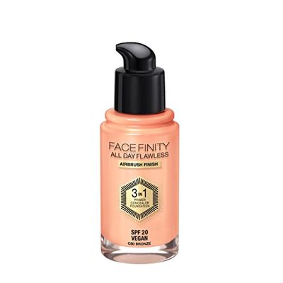 Max Factor Facefinity All Day Flawless 3-in-1 foundation in brons 80 – primer, concealer & foundation in één – voor een perfect gematteerde afwerking – 1 x 30 ml