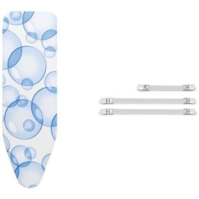 Brabantia 101106 Housse pour Table à Repasser B Perfect Flow Bubbles 124 x 38 cm 108266 Clips de Fixation pour Housse de Repassage, 3 pcs, Autre, Blanc, 30 x 20 x 10 cm
