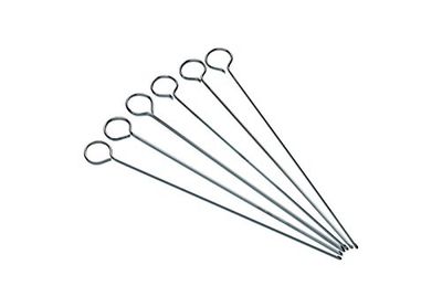 KitchenCraft Platta Grillspett, Set med 6 Stycken, Rostfritt Stål, Silverfärgade, 20 cm, KCSKEWER20