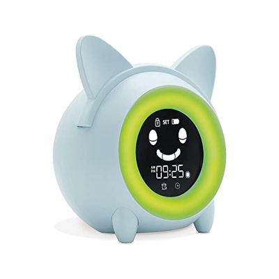 Metronic 477347 - Despertador Digital Reloj Despertador Digital Pequeño con Luz quitamiedos, Despertador didáctico Infantil con 3 melodías, Fecha, función Snooze, Siesta, azul pastel