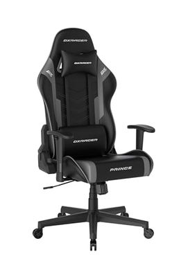 Robas Lund DXRacer Prince L PF132 krzesło gamingowe/biurowe/biurowe, z funkcją przechylania, krzesło gamingowe, z regulacją wysokości, ergonomiczne krzesło szefa, czarno-szare
