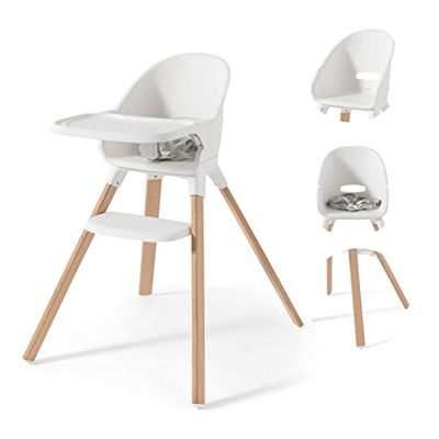 Twistshake Ultra Lichtgewicht Peuter Kinderstoel met Gemakkelijk Schoon Afneembaar Dienblad, Babystoel met Houten Poten, 5 Punts Harnas, Geschikt van 6 Maanden tot 15 kg, BPA Vrij, Wit