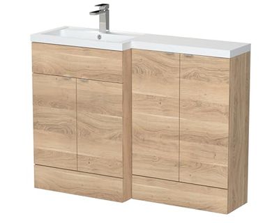 Hudson Reed CBI3011 Fusion Modern Bathroom Floor Standing Vanity Basin and Base Unit Full Depth Combination Unit - Left Hand, 1200mm, Bleached Oak