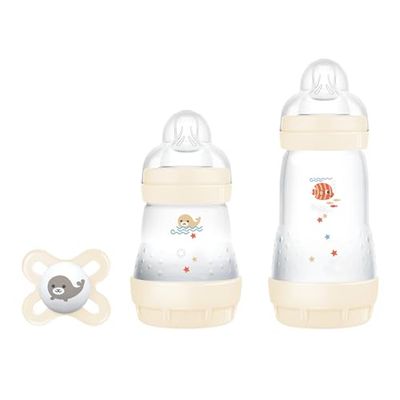 MAM Startset med 2 Easy Start Anticolica nappflaskor, 130 ml och 260 ml med SkinSoft silikonspenen med nano-startnapp, 0+ månader, neutral