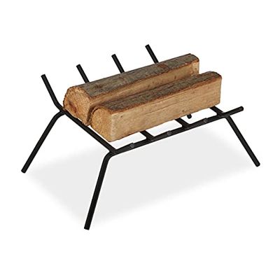 Relaxdays Porte-bûches, Fer forgé, Support avec Pieds, Rectangle, Robuste HxLxP: 20x45,5x36cm, cheminée, Noir