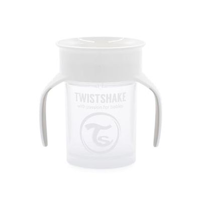 TWISTSHAKE 360 Cup Vaso Antiderrames Entrenamiento con Asas Bébé 230 ml, Borde a Prueba de Derrames de 360°, Ergonómicas Vasos con Boquilla, Taza de Aprendizaje, Sin BPA, 6+ Meses, Blanco