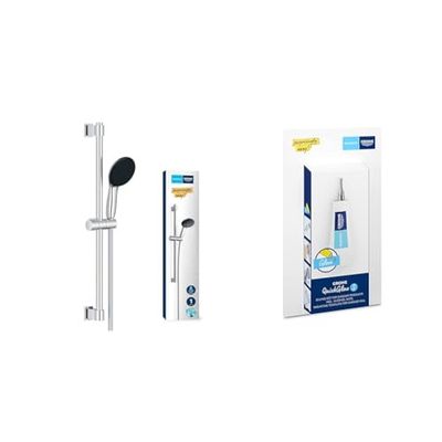 GROHE Vitalio Start 110 & QuickGlue S - Set doccia (doccia tonda da 11 cm 1 getto, flessibile doccia da 1,75 m, asta da 60 cm, risparmio idrico), facile da montare, cromo, 27942001