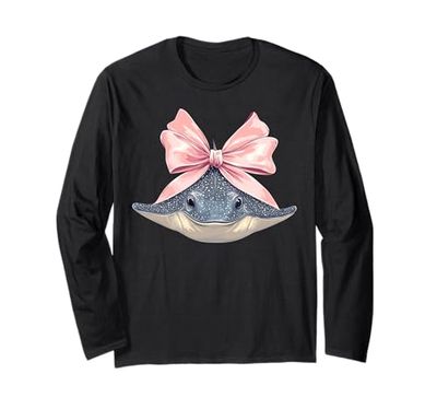 Coquette Bow Stingray Manta Ray Girl Mom Pink Día de la Madre Manga Larga