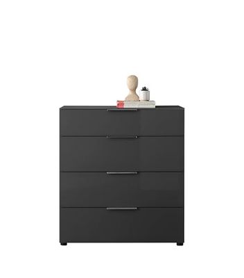 Stella Trading Comò SANTORIN Antracite con Frontale in Vetro, (Larghezza x Altezza x profondità), Legno ingegnerizzato, 90 x 99 x 40 cm (B/H/T)