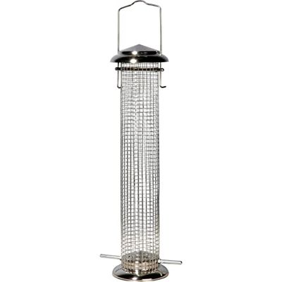 dobar 11523 Grand Distributeur pour Oiseaux avec Grille avec Acier Inoxydable, mangeoire XL pour Oiseaux Sauvages à Suspendre, 9.5 x 9.5 x 39 cm, métal